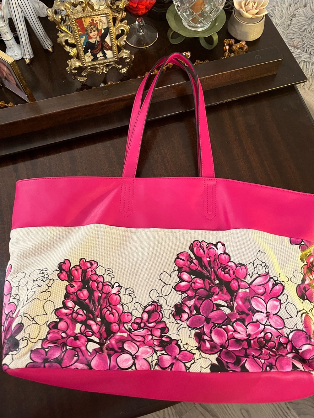 Luxury Reed Krakoff Pink Floral Canvas Tote